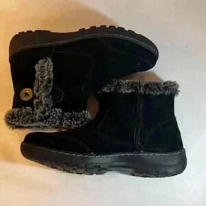 Khombu Women’s Iris All Weather Boots Side Zipper Black Leather Fur Women’s sz 6